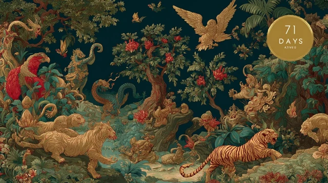 Thai Mural Mythical Creatures in Lush Garden