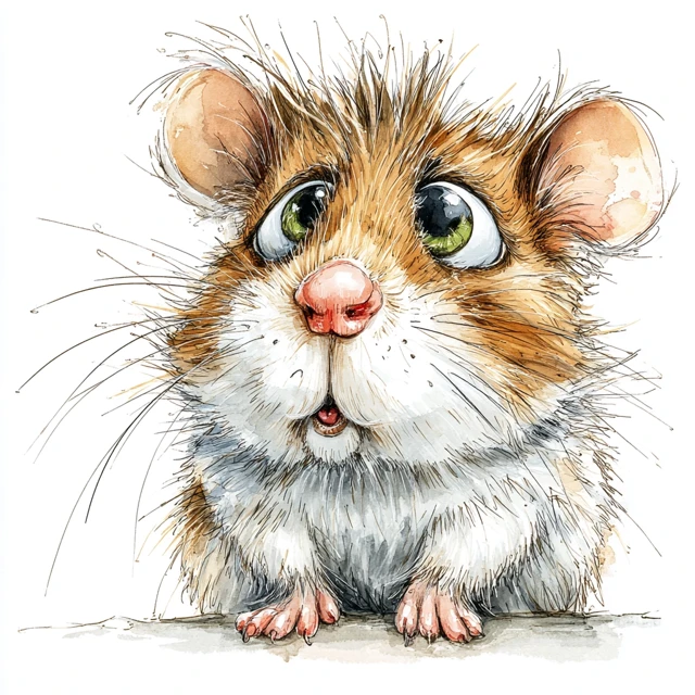 Cartoon Hamster Watercolor Art with Big Eyes