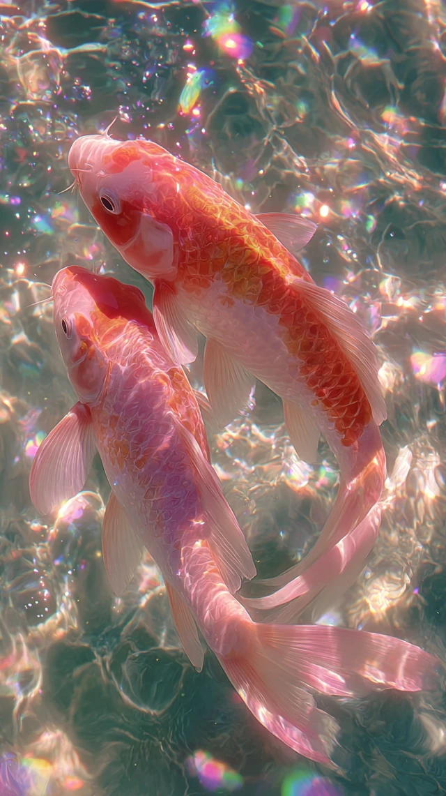 Pink Koi Fish Swimming in Sparkling Water