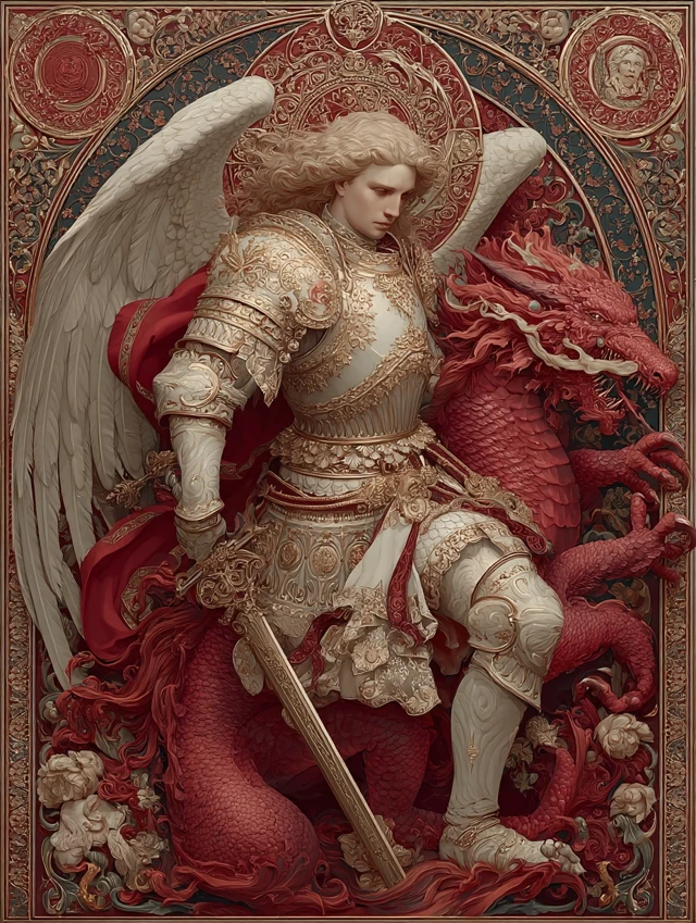 Saint Michael Archangel vs Dragon Chiaroscuro