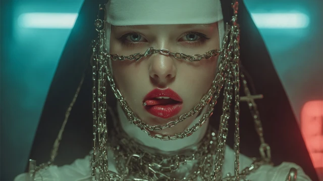 Nun in Chains Cyberpunk 90s Aesthetic