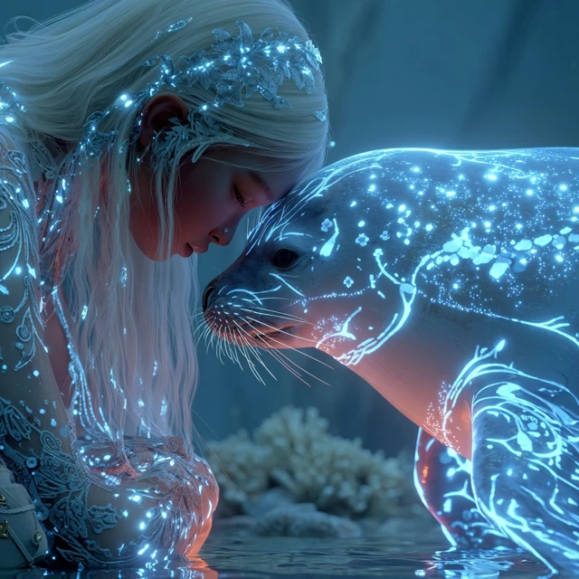 Cyber Mermaid and Seal Anime Art