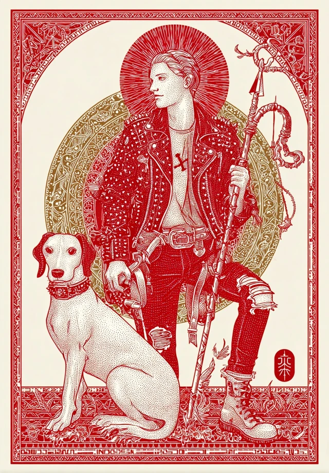 Saint Rocco Punk Iconography Red and Gold Illustration