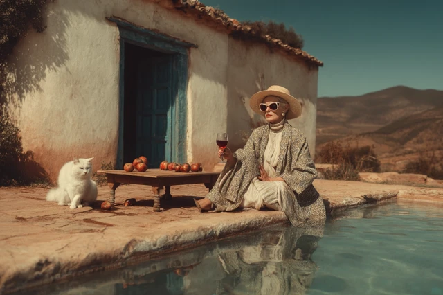 Eccentric Lady by Poolside Mediterranean Elegance