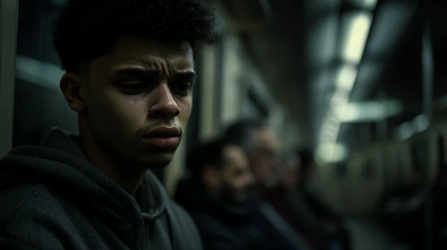 Man in thought on the train Passengers