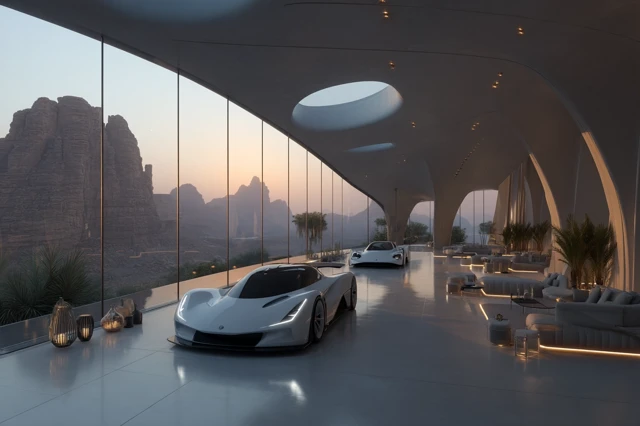 Luxury Garage Futuristic Villa Saudi Arabia