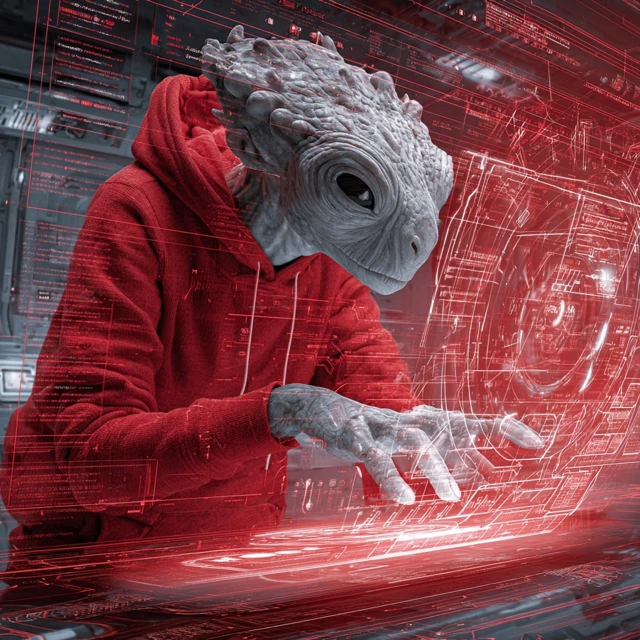 Alien Programmer Analyzing Spaceship Data