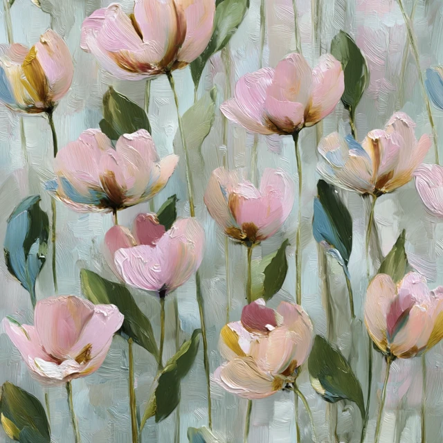 Pastel Floral Oil Painting Romantic Vintage Fabric Design