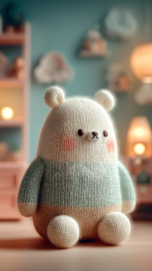 Handmade Knitted Teddy Bear in Cozy Childrens Room