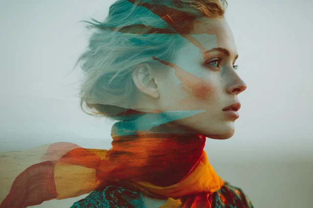 Double Exposure Woman in Desert Wind Photography