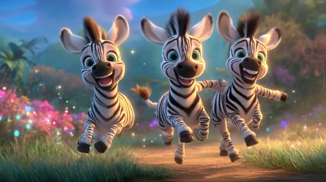 Cute Zebras Frolicking in a Sunny Meadow