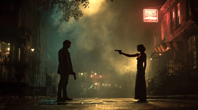 Duel at Dusk Night Noir Scene
