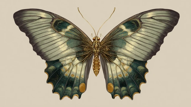 Butterfly Illustration in Light Green and Gold