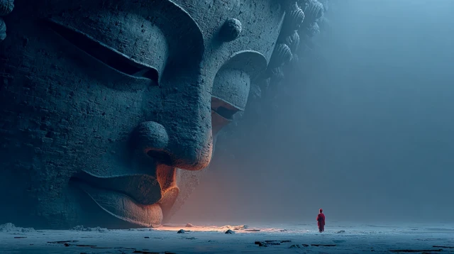 Giant Buddha Face Surreal 3D Render