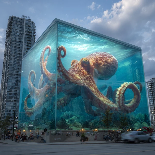 3D Aquarium Billboard with Octopus