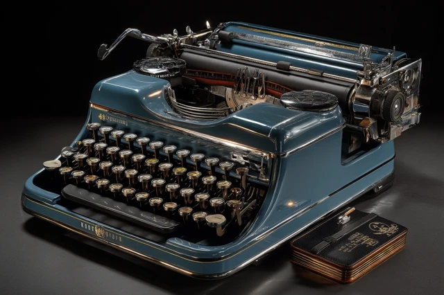 Vintage Typewriter A Beautiful Blue Retro Machine