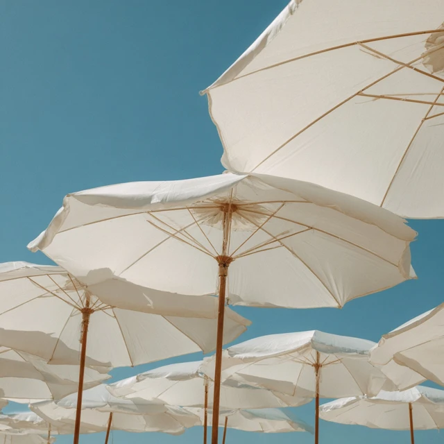 Beach Umbrellas Summer Sky Peaceful Scene