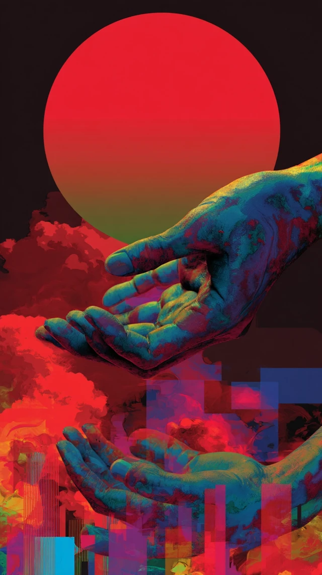 Abstract Hands and Red Circle Digital Art