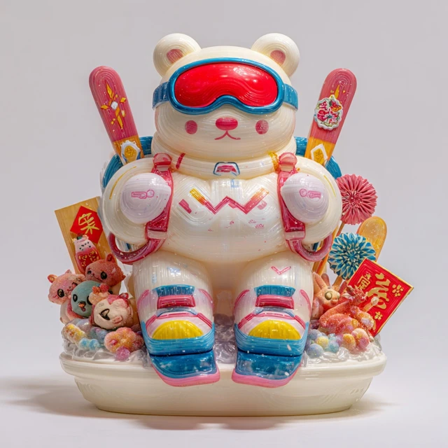 Snowboarding Bear on Toilet Cartoon Art
