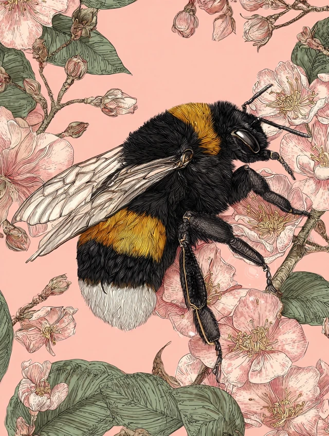Bumblebee Illustration on Floral Background