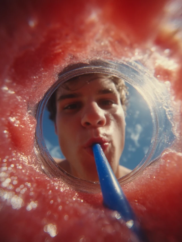 Watermelon Drink Portrait Young Man Summer Refreshment