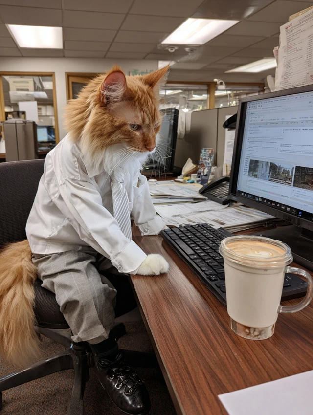 Office Cat Modern Illustration