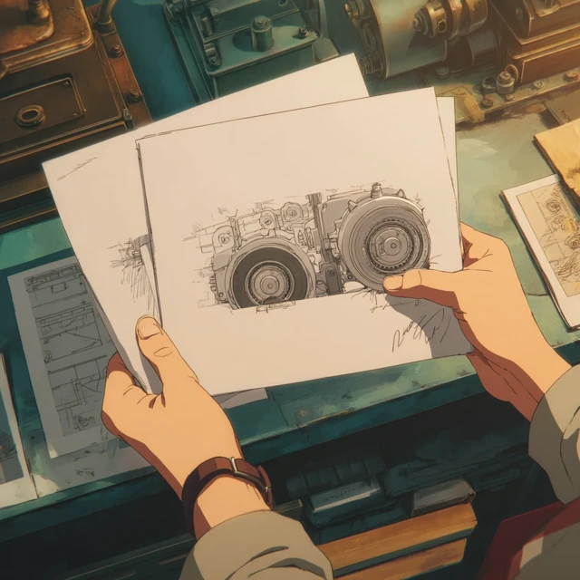Anime Engineering Blueprint Drawing