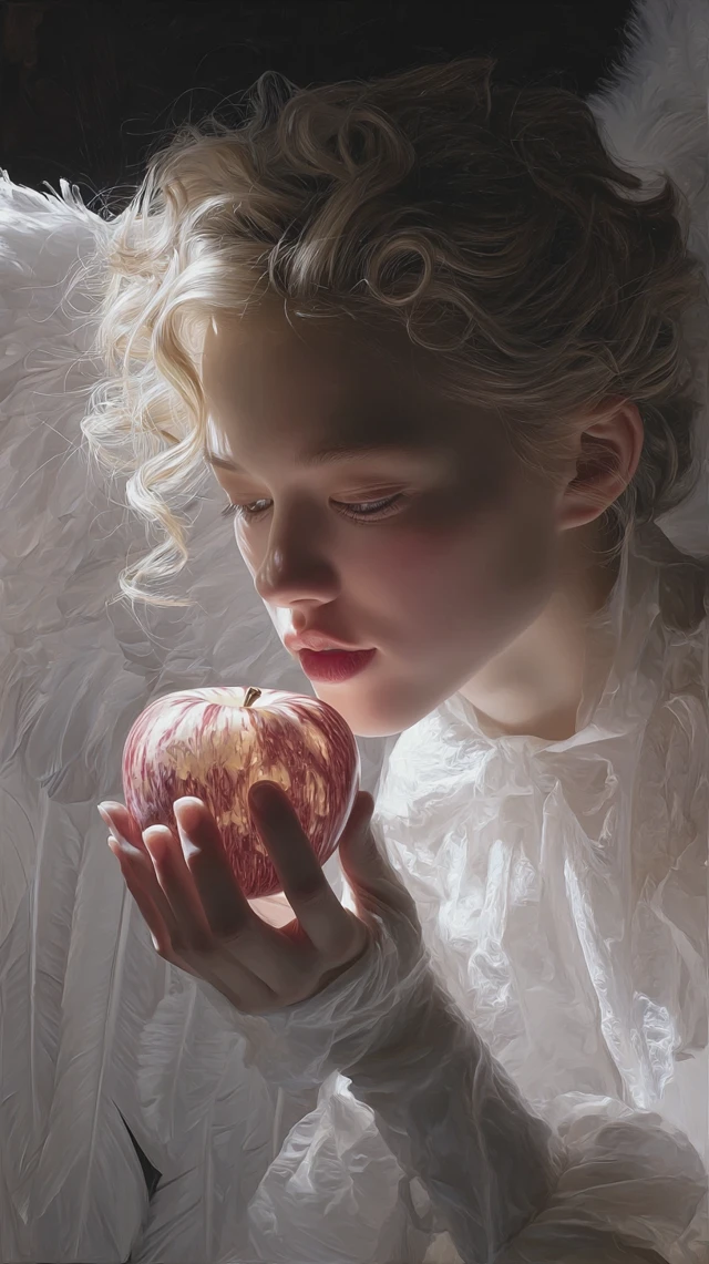 Angel with Apple Temptation Surreal Glow