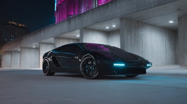 1980s Cyberpunk Supercar Neon Lights