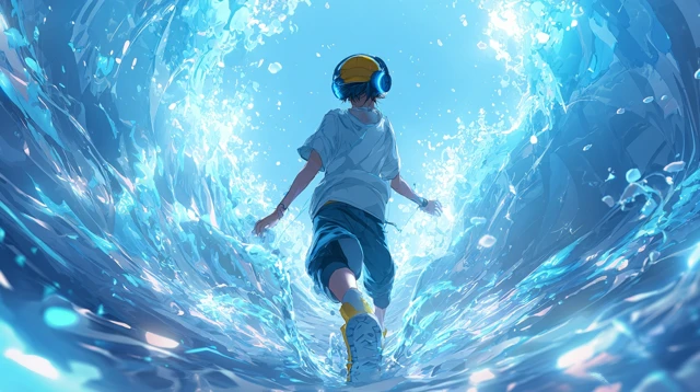 Anime Boy Walking on Water 3D Art