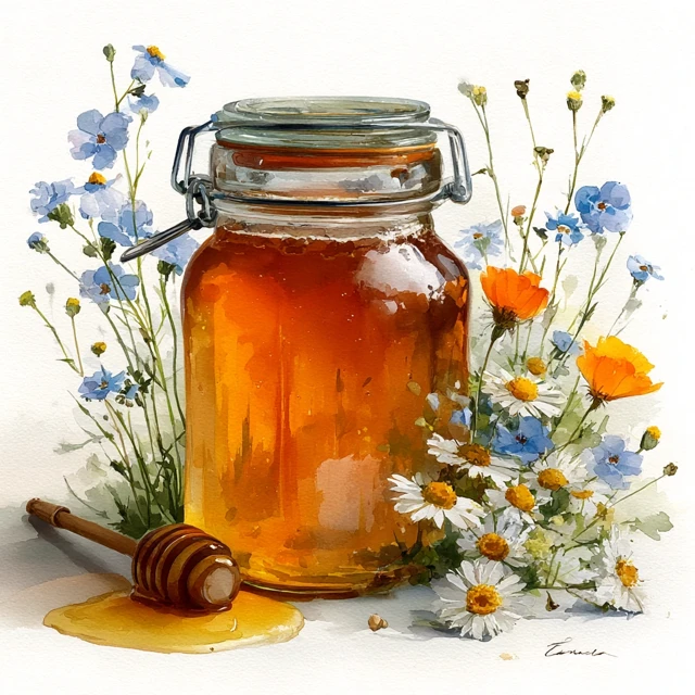 Honey Jar Watercolor Clip Art Illustration