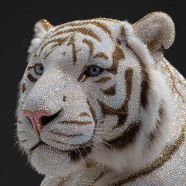 White Rhinestone Tiger Stunning Animal Portrait
