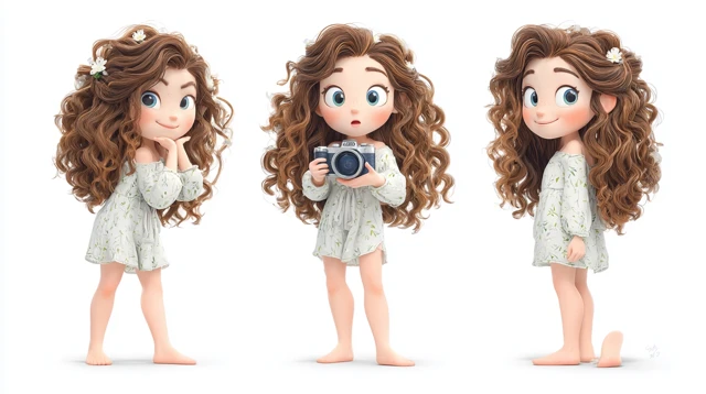 Cute Girl with Camera Disney Pixar Style 3D Character