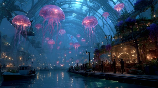 Underwater Neon Bazaar in 2045