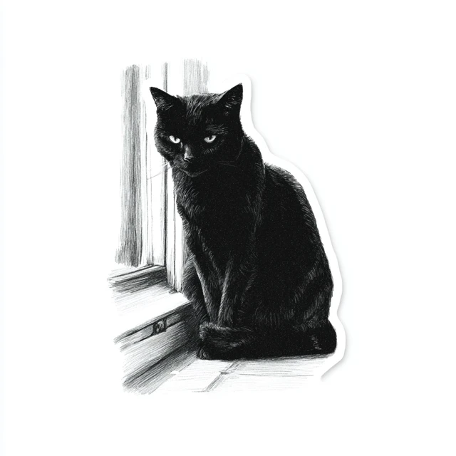 Black Cat Sticker Illustration Greek Village Style
