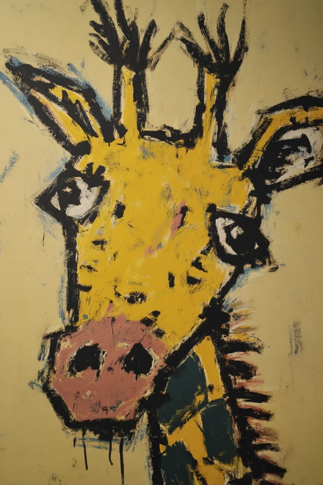Giraffe Painting: Basquiat and Haring Inspired Retro Art