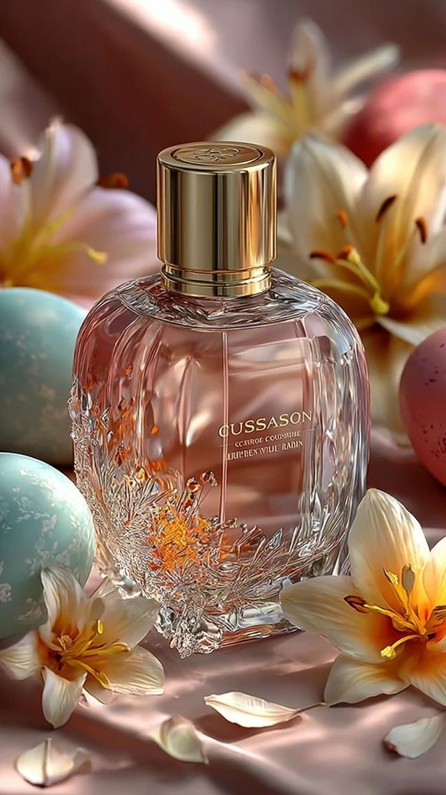 Luxury Perfume Bottle Easter Eggs Floral Ad