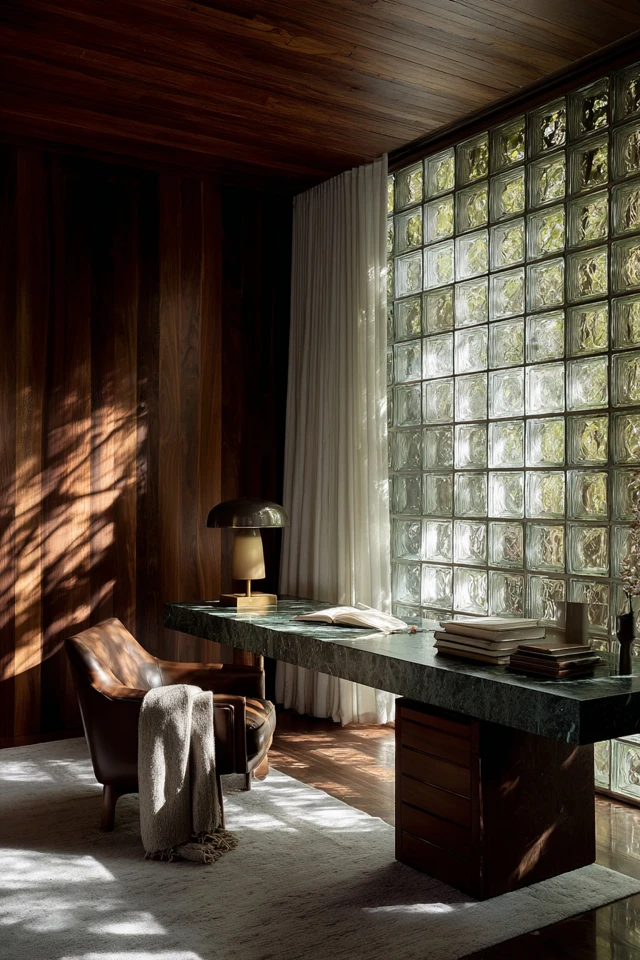 Midcentury Modern Study Natural Light Walnut Interior