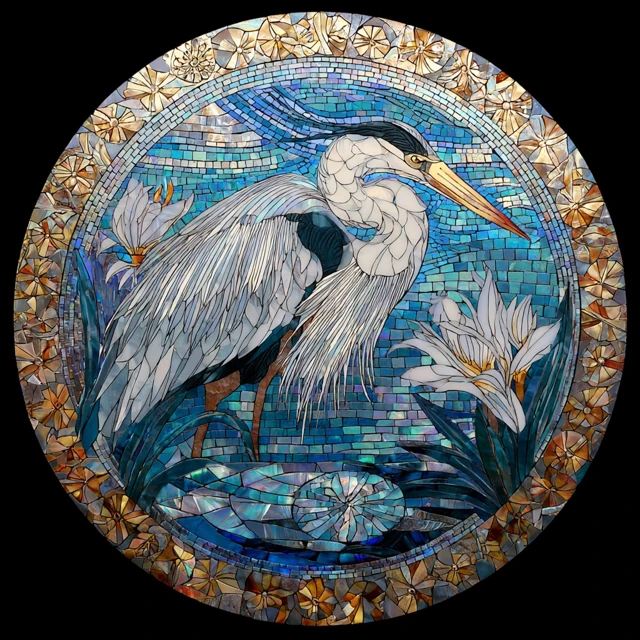 Heron Mosaic Art in Tiffany Style