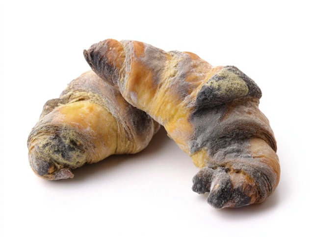 Moldy Croissants on White Background Photography