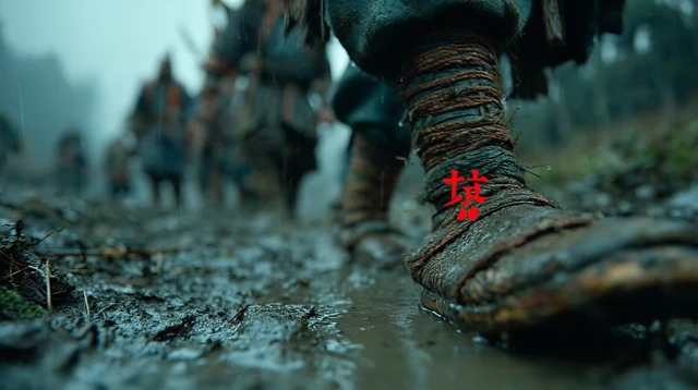 Ancient Chinese Footwear Journey on Muddy Path