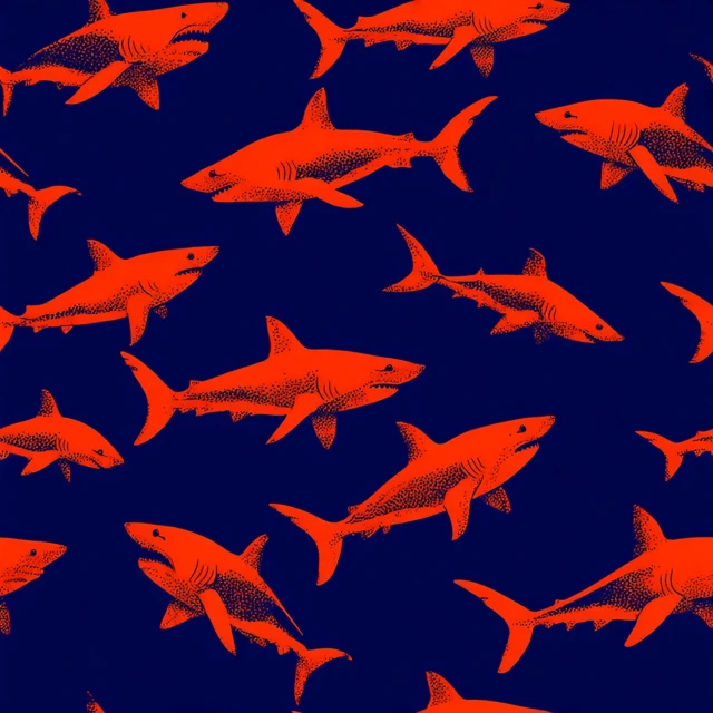 Orange Sharks on Navy Blue Background Pattern