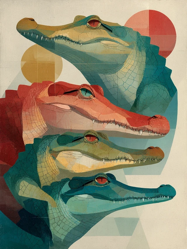 Vintage Crocodile Illustration Muted Colors