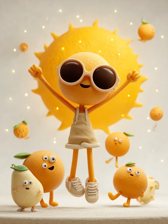 Cute Orange Girl Leads Fun Exercise 3D Illustration