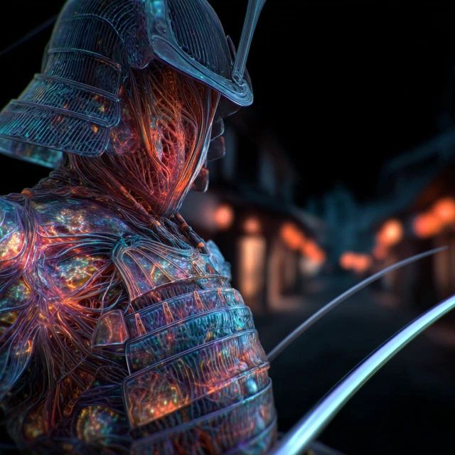 Cyberpunk Samurai in a Neon Japanese Street