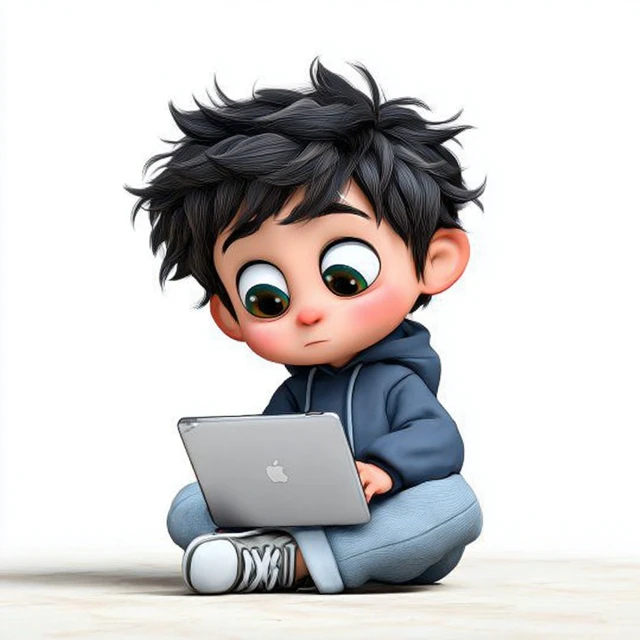 Cute Cartoon Boy with Tablet 3D Illustration