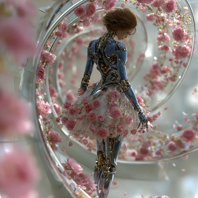 Cybernetic Cinderella Ascending a Spiral Staircase