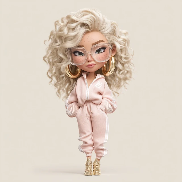 Chibi Illustration Blonde Woman with Glasses