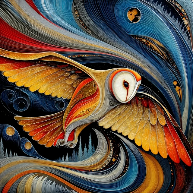 Owl in Flight Abstract Art