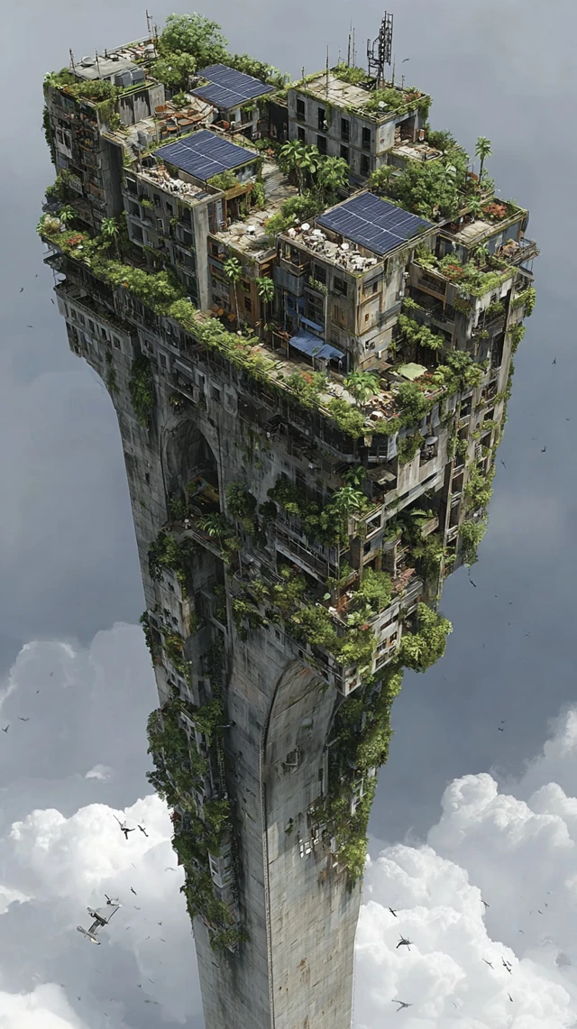 Doomsday Shelter Concrete Pillar with Solar Panels